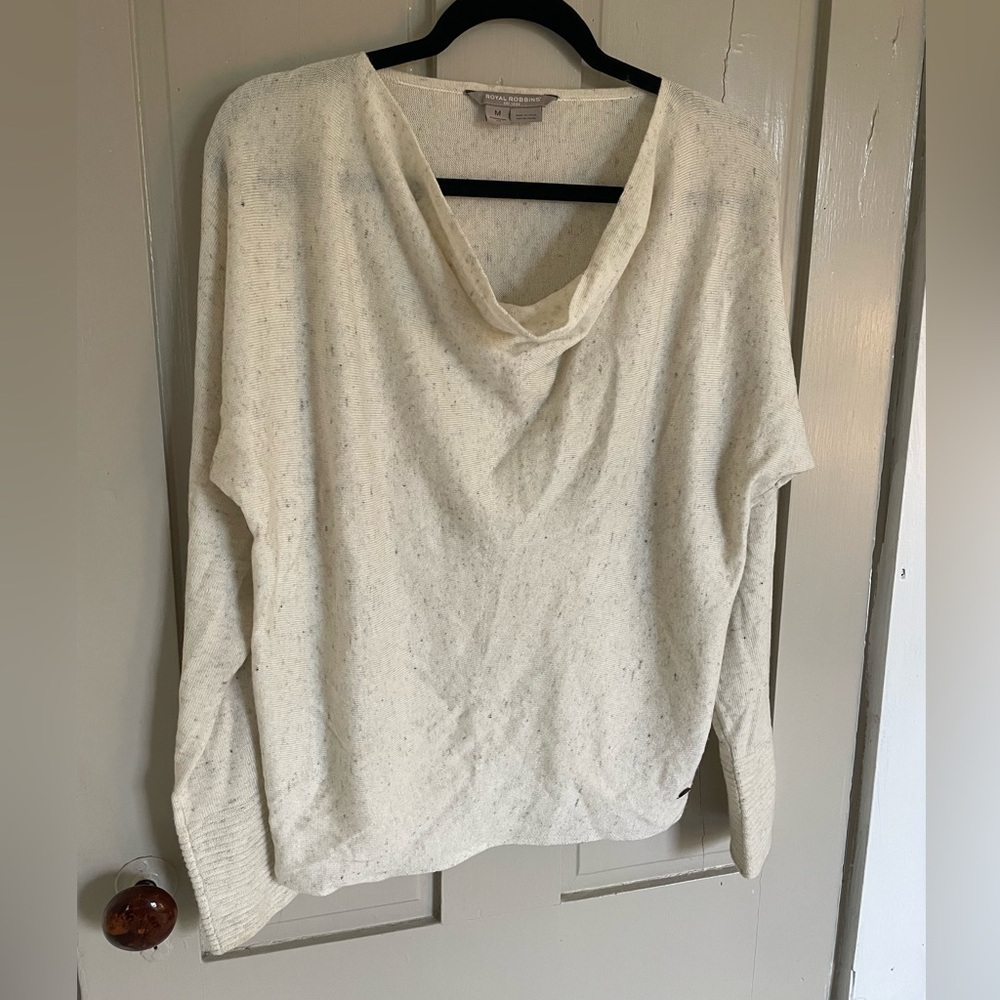 Royal Robbins Cream Cowl Neck Sweater Soft Knit Wool Linen Blend Stretchy Comfy - Picture 2 of 9
